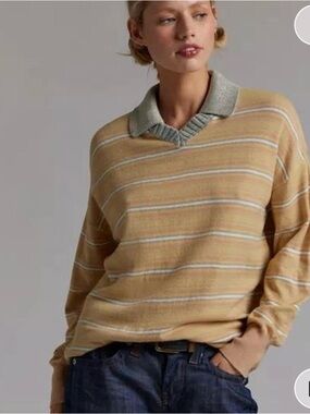 BDG Mustard and Gray Striped V-Neck Sweater